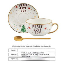 Charger l'image dans la galerie, Service à thé de Noël en céramique blanche avec motifs dorés festifs pour infusion et café
