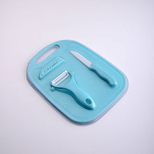Charger l'image dans la galerie, Ensemble d'ustensiles de cuisine bleu avec couteau et éplucheur fruits en acier inoxydable et silicone
