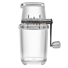 Charger l'image dans la galerie, Petit broyeur à glace manuel multifonctionnel en acier inoxydable pour maison, capacité 2L, design transparent et gris.
